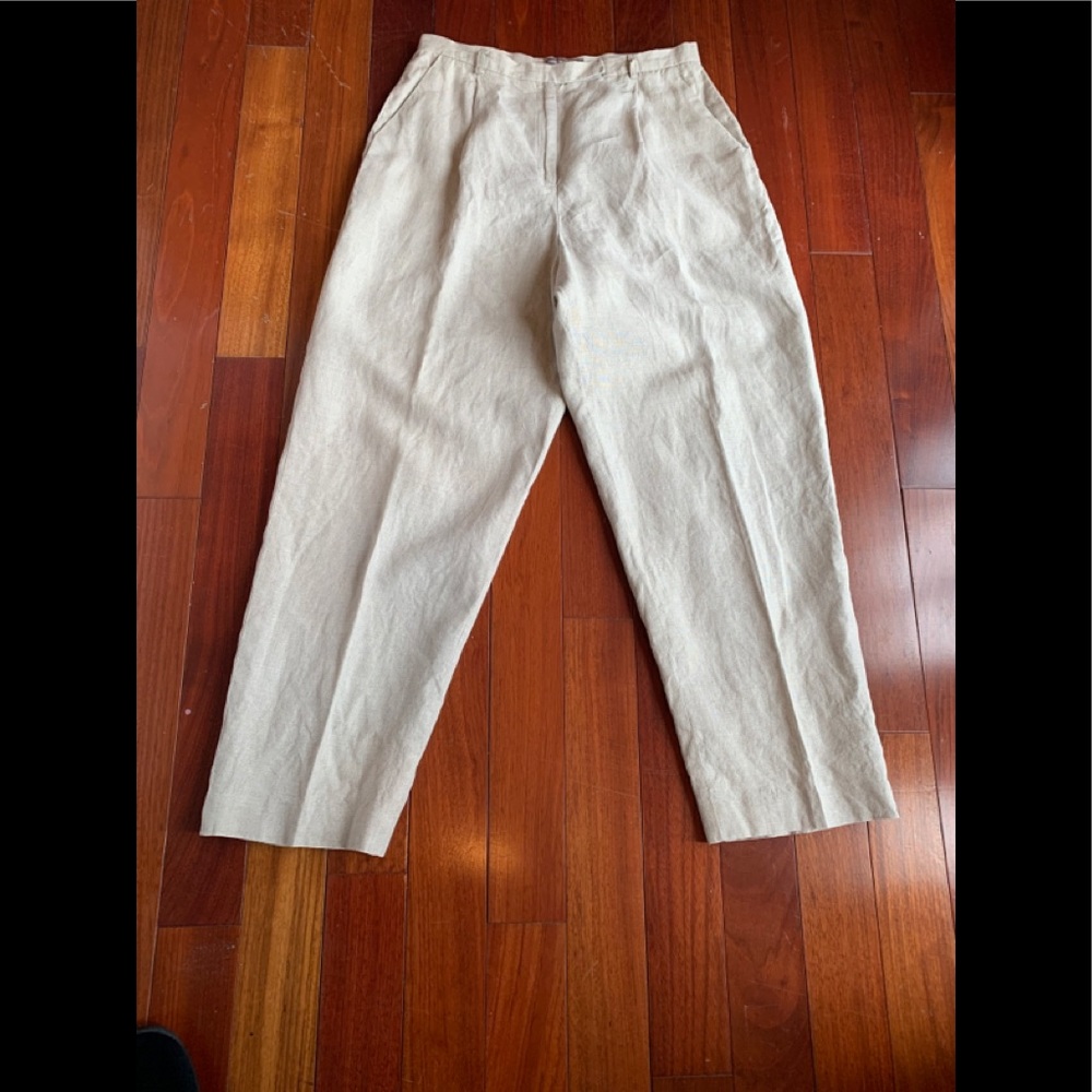 Tan linen pants. 14 petite. Valerie Stevens.